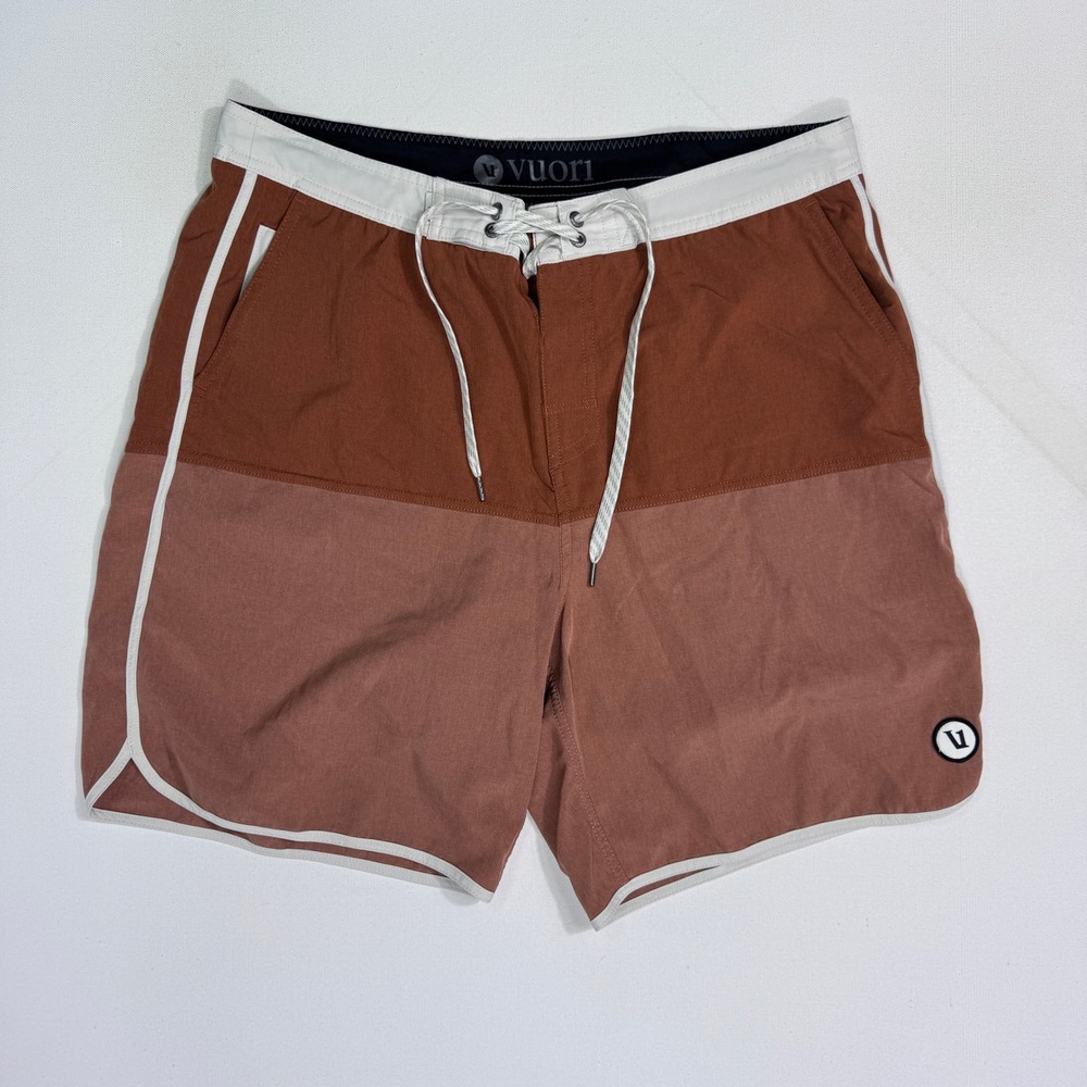 Vuori Cruise Boardshorts Mens 34 Rust Brown Colorblock Swim Trunks V314 Surf